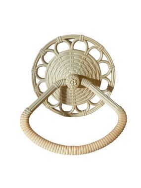 Vintage light yellow plastic basket weave hand towel holder/towel ring - 1978